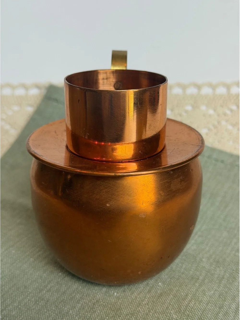 Vintage Coppercraft Guild Stacking Copper Creamer & Sugar Bowl Set Brass Handle